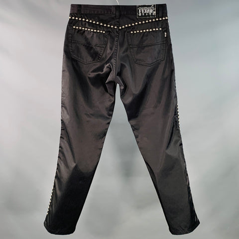 GIANFRANCO FERRE Size 32 Black Studded Cotton Blend Jean Cut Casual Pants