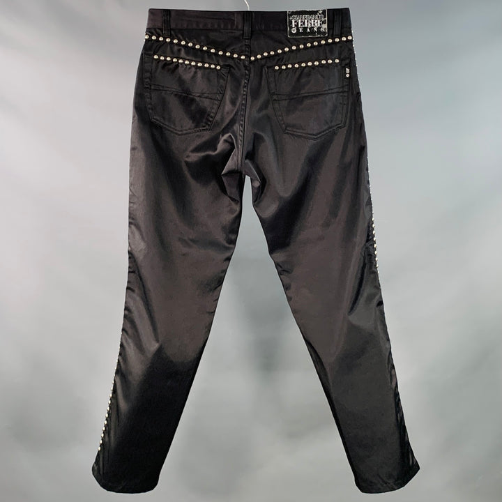GIANFRANCO FERRE Size 32 Black Studded Cotton Blend Jean Cut Casual Pants