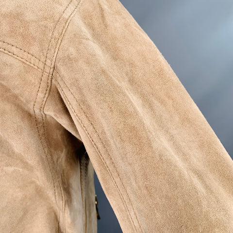 BALMAIN PE16 Veste en daim de veau beige à capuche et boutons-pression asymétriques Taille S