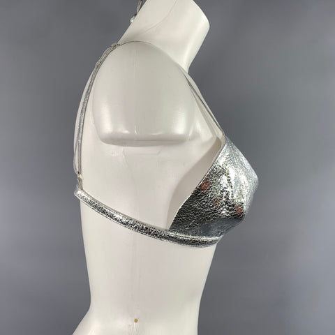 RETROFETE Size M Silver Leather Metallic Bralette Casual Top