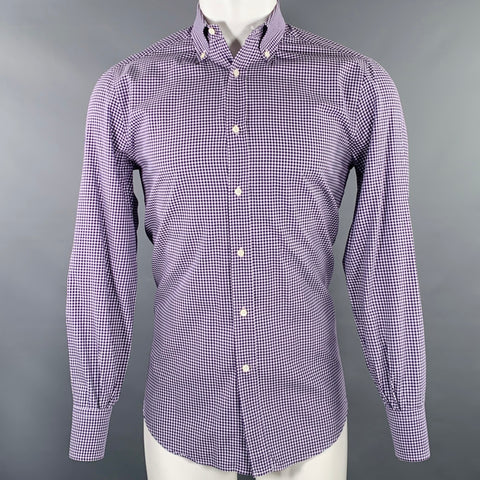 BRUNELLO CUCINELLI Size S Purple White Gingham Cotton Long Sleeve Shirt
