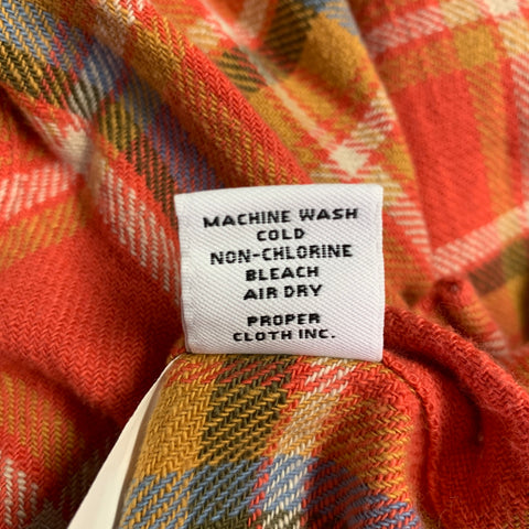 PROPER CLOTH Size M Orange White Green Plaid Cotton Long Sleeve Shirt