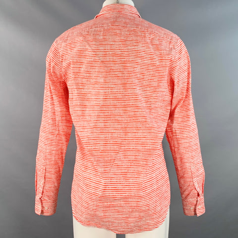MICHAEL KORS Size M Red White Stripe Cotton Slim Fit Long Sleeve Shirt