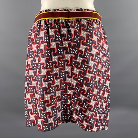 MARNI Size M Grey Red Geometric Silk Above Knee Skirt