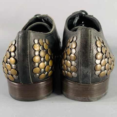 DOLCE & GABBANA Size 10 Black Silver Brass Studded Leather Lace-Up Shoes