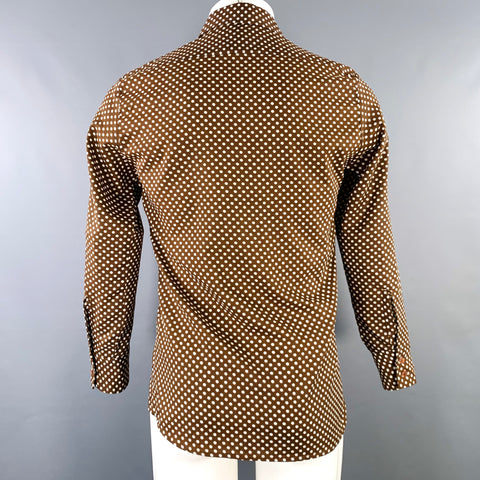 SEARS Size M Brown Cream Polka Dot Polyester One Pocket Long Sleeve Shirt