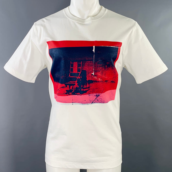 CALVIN KLEIN 205W39NYC Size S Electric Chair White Red Print Cotton One Pocket T-shirt
