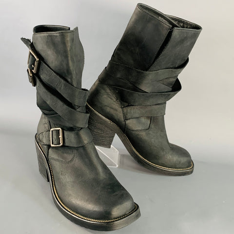 JEFFREY CAMPBELL Size 10 Deanne Black Leather Buckle Biker Boots
