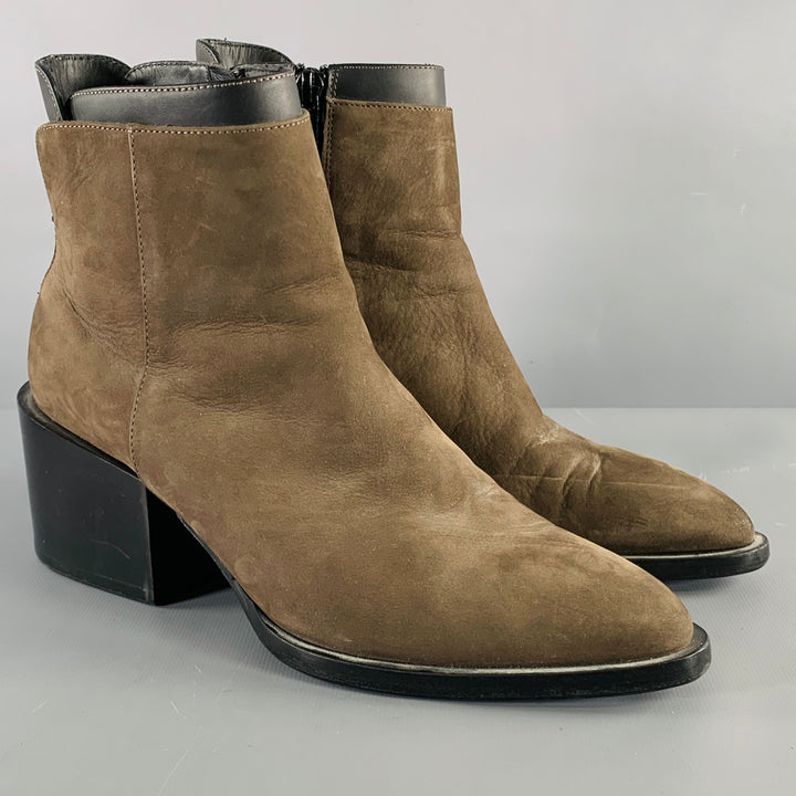 VINCE Size 7.5 Grey Brown Suede Chunky Heel Boots