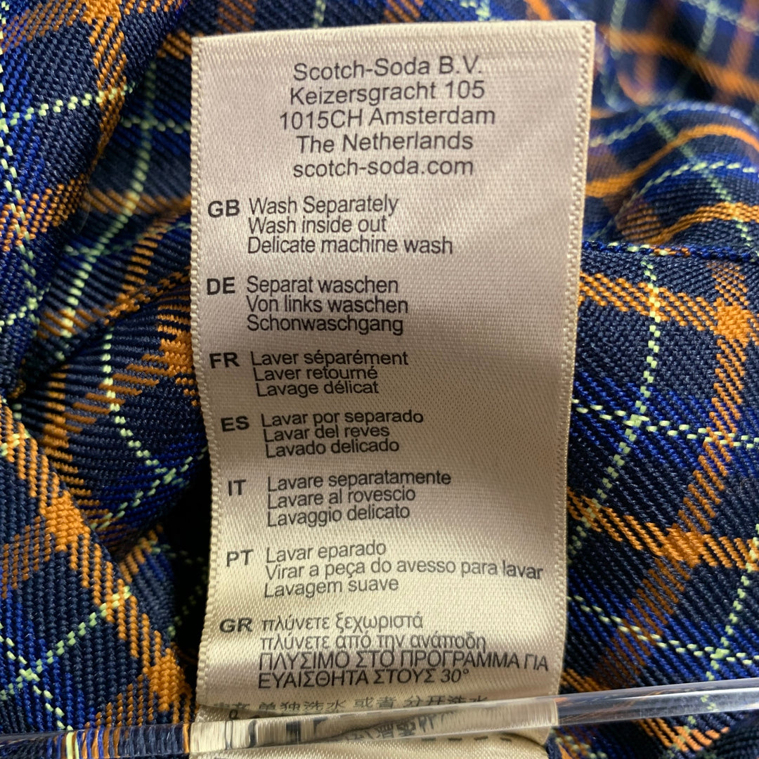 SCOTCH AND SODA Size XXL Orange Navy Plaid Polyester Snaps Coat