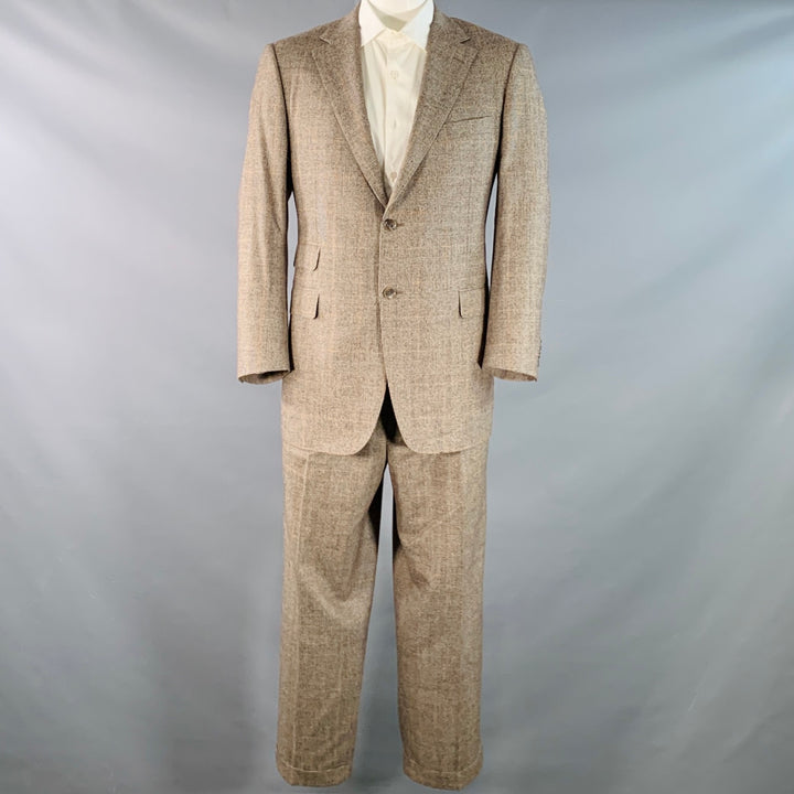 SAMUELSOHN Size 42 Regular Alton Tan Brown Glenplaid Wool Notch Lapel Suit