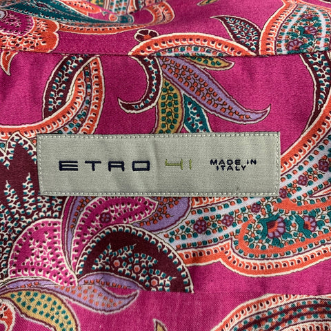 ETRO Size M Magenta Multi-Color Paisley Cotton Button Up Long Sleeve Shirt