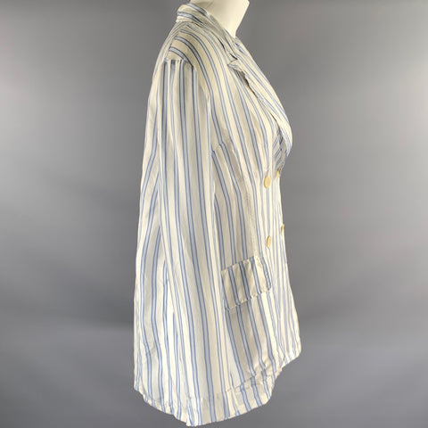 DRIES VAN NOTEN Size S White Light Blue Silk Stripe Peak Lapel Blazer