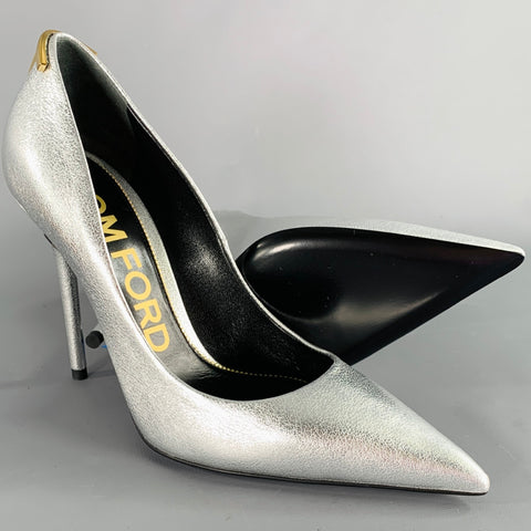 TOM FORD Size 8 Silver Gold Sheepskin Leather Metallic Pointed Toe Heels Pumps