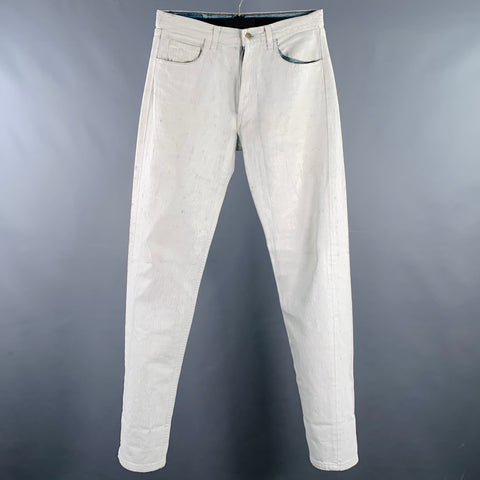 MAISON MARTIN MARGIELA Size 32 White Blue Painted Denim Button Fly Jeans