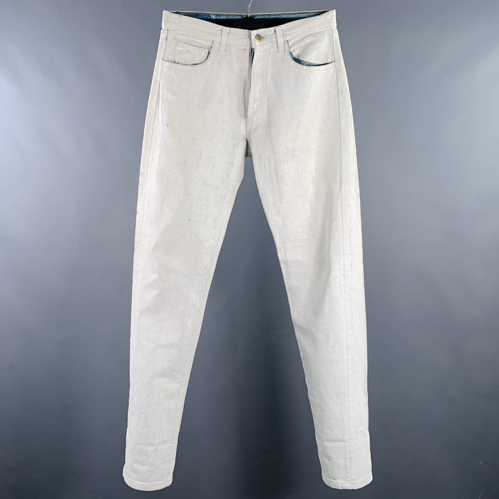 MAISON MARTIN MARGIELA Size 32 White Blue Painted Denim Button Fly Jeans