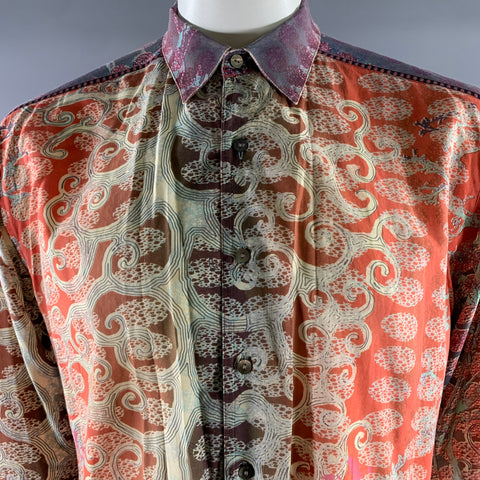 ROBERT GRAHAM Size XL Orange Abstract Cotton Long Sleeve Shirt