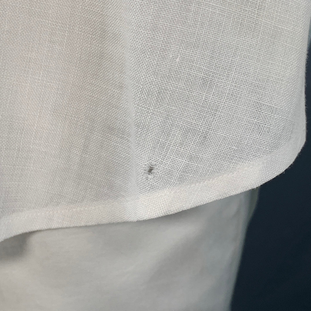 LORO PIANA Size L White Linen One Pocket Long Sleeve Shirt