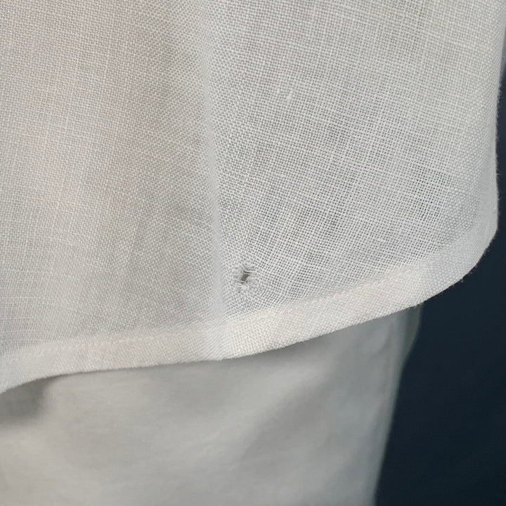 LORO PIANA Size L White Linen One Pocket Long Sleeve Shirt