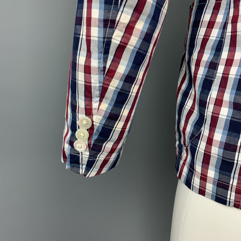 GREEN LABEL RELAXING Size XS Navy & Red Plaid Cotton Sport Coat