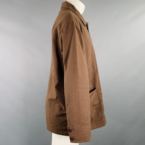 TS (S) Size M Brown Stripe Cotton Blend Oversized French Chore Jacket