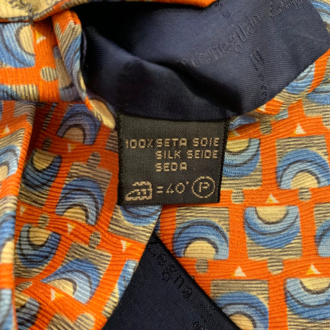 ERMENEGILDO ZEGNA One Size Orange Blue Abstract Silk Tie