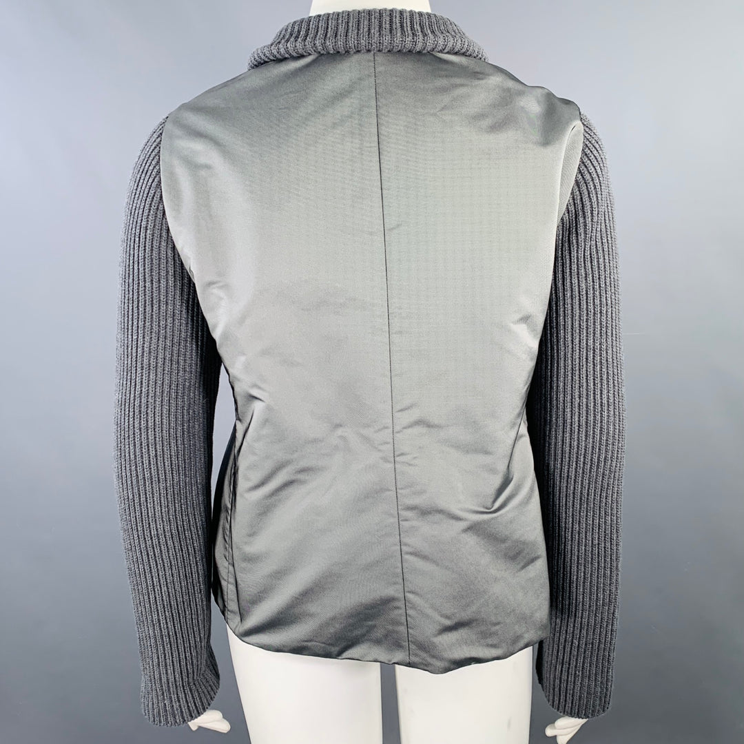 AKRIS Size 14 Grey Polyester Blend Knit Double Zipper Jacket