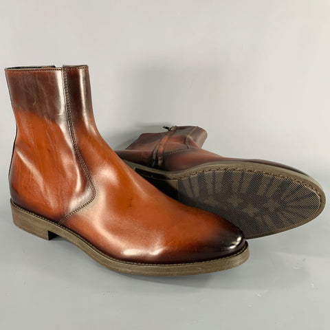 TO BOOT NY Size 10.5 Brown Antique Leather Side Zipper Boots