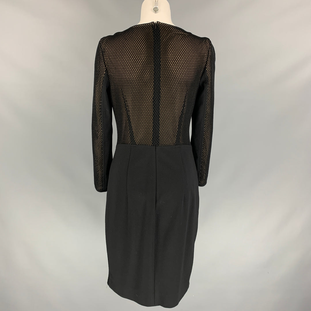 AKRIS Size 8 Black Mesh Viscose Blend Below Knee Sheath Dress