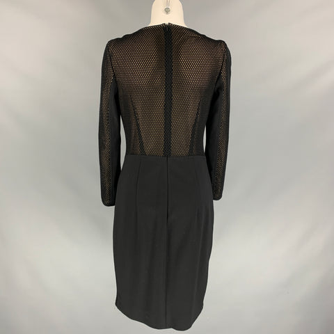 AKRIS Size 8 Black Mesh Viscose Blend Below Knee Sheath Dress