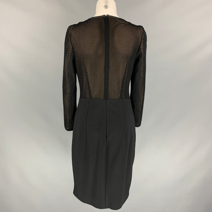AKRIS Size 8 Black Mesh Viscose Blend Below Knee Sheath Dress