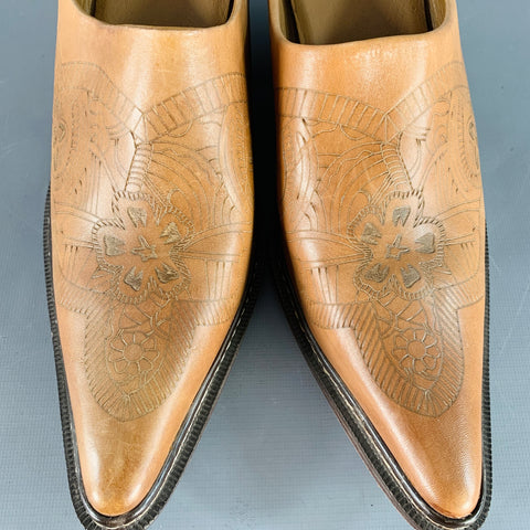 STETSON Size 10 Camel Embossed Leather Western Mules Pumps