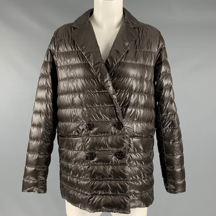 HERNO Size 4 Brown Nylon Padded Double Breasted Jacket