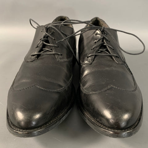 EMPORIO ARMANI Size 8 Black Leather Wingtip Lace Up Shoes