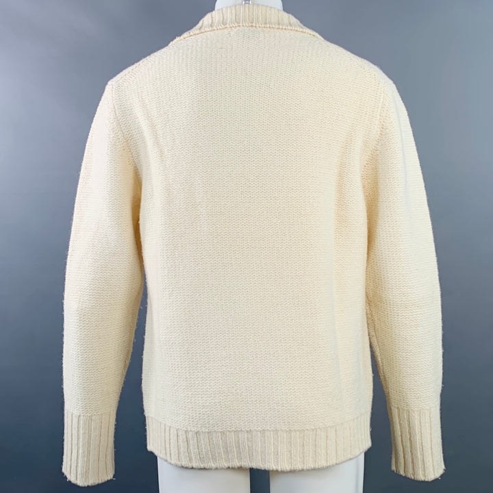 BURBERRY LONDON Size M Cream Brown Knit Merino Wool Toggle Closure Cardigan