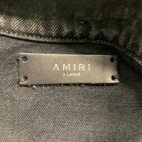 AMIRI Taille XL Veste camionneur en coton en détresse gris noir