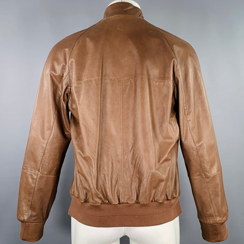 BRUNELLO CUCINELLI Size M Brown Leather Zip Up Jacket