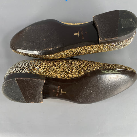 LOUIS LEEMAN Size 9 Gold Silver Rhinestone Velvet Slip On Loafers