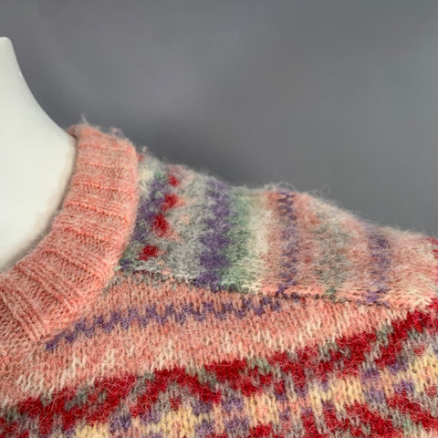 J. CREW Size L Pink Multi Color Nordic Stripe Wool Crew Neck Sweater