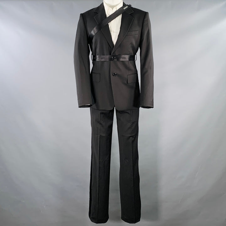 HELMUT LANG SS24 Size 42 Black Wool Notch Lapel Seatbelt Suit