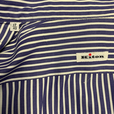 KITON Size XXL Navy White Stripe Cotton Long Sleeve Shirt