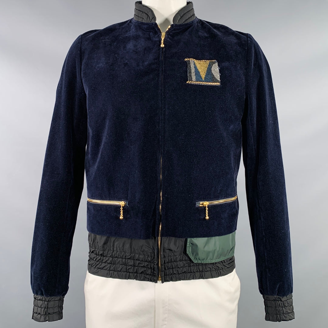 KOLOR Size L Navy Cotton Velvet Beaded Patch Jacket