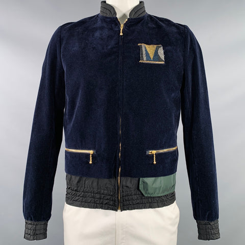 KOLOR Size L Navy Cotton Velvet Beaded Patch Jacket