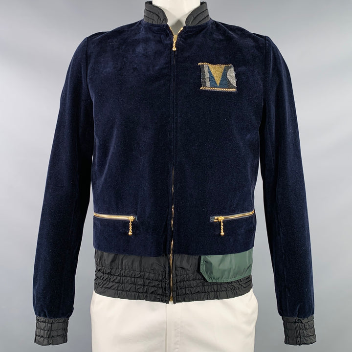 KOLOR Size L Navy Cotton Velvet Beaded Patch Jacket