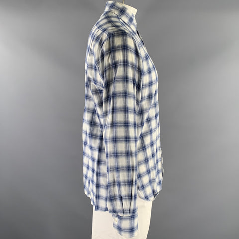 ADAM KIMMEL Size M Blue White Tartan Cotton Pointed Collar Long Sleeve Shirt