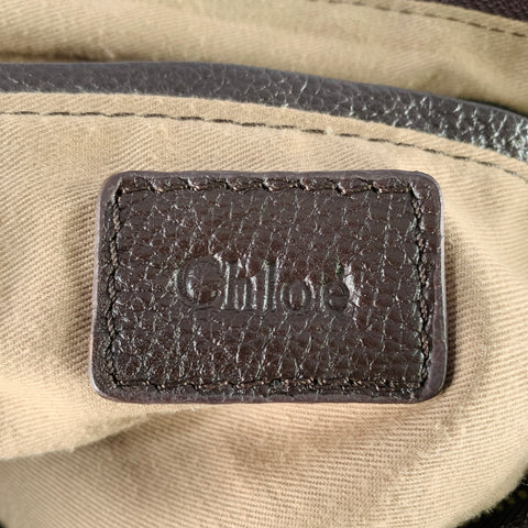 CHLOE Marcie Brown Gold Pebble Grain Leather Handbag