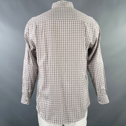 ERMENEGILDO ZEGNA Size L White Grey Checkered Cotton Long Sleeve Shirt