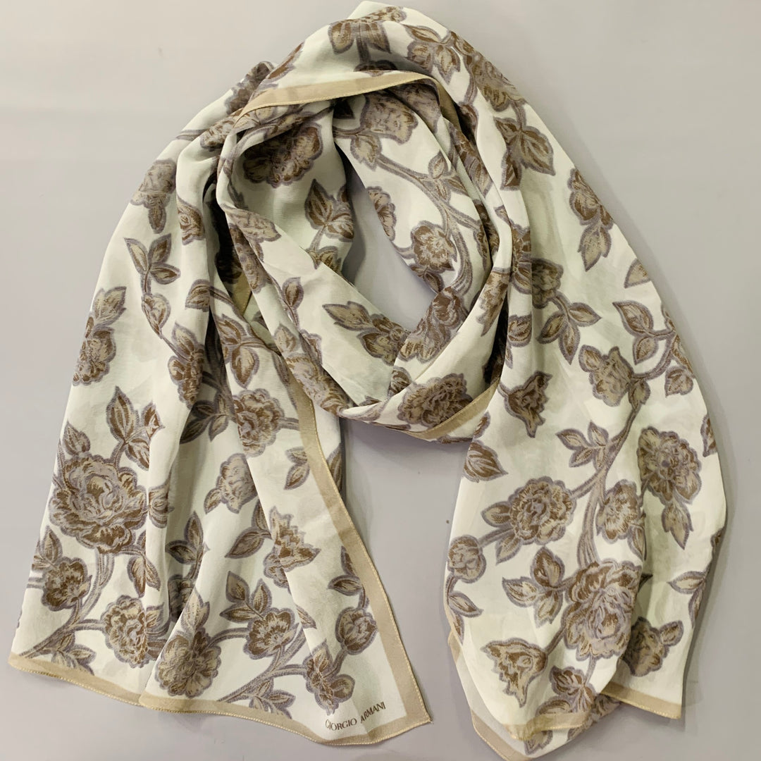 GIORGIO ARMANI Grey Blue Floral Silk Scarf Shawl