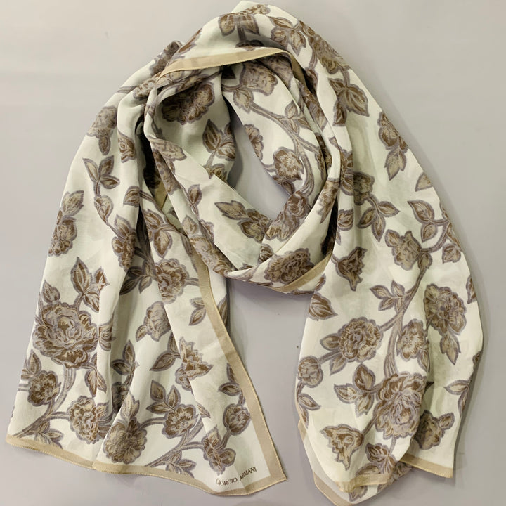 GIORGIO ARMANI Grey Blue Floral Silk Scarf Shawl