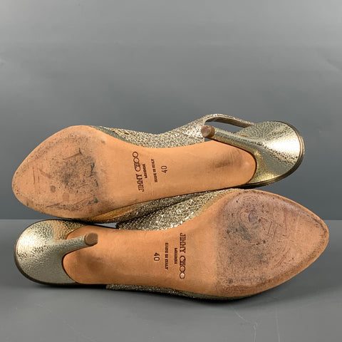 JIMMY CHOO Zapatos de tacón con tira trasera de cuero plateado talla 10